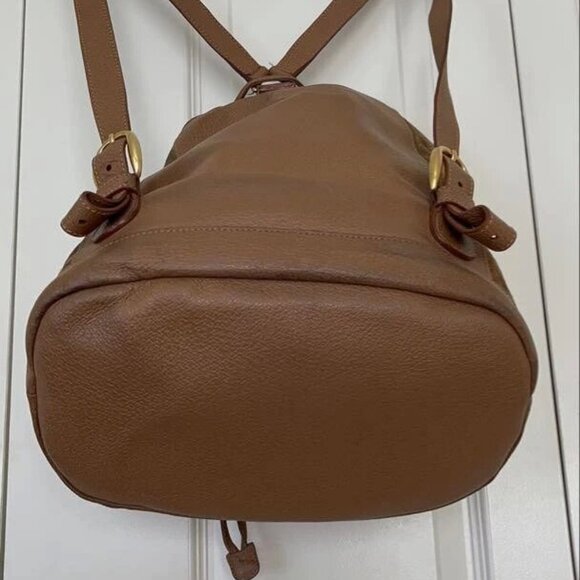 Bamboo Suede Leather Backpack Brown Drawstring Rucksack Bag - Picture 7 of 7